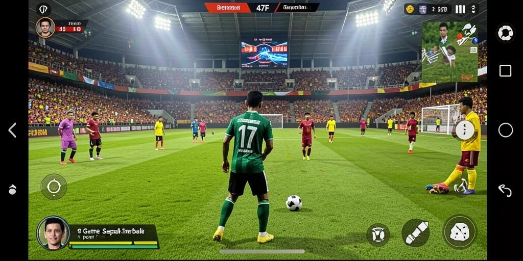 Tampilan gameplay <strong>47F</strong> yang menampilkan aksi sepak bola seru.