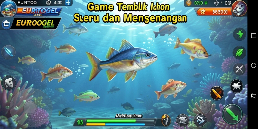 Screenshot gameplay EUROTOGEL menampilkan aksi menangkap ikan yang seru.