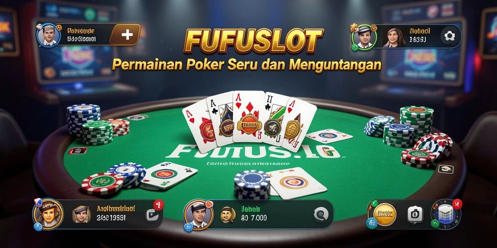 Tampilan gameplay seru dari FUFUSLOT dengan pemain di meja Poker.