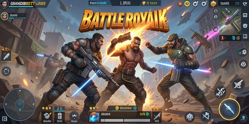 Tampilan seru gameplay <strong>GRANDBET88</strong> dalam pertarungan Battle Royale.