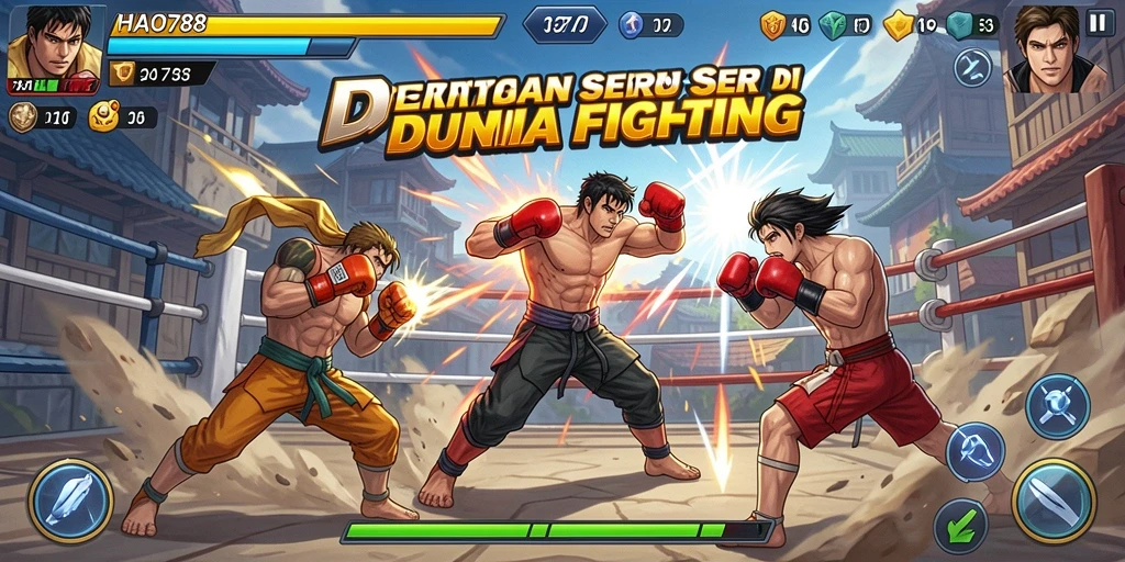 Tampilan gameplay HAO788 dengan pertarungan seru antara berbagai karakter.