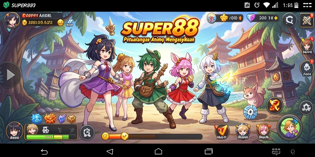 Tangkapan layar utama <strong>SUPER88</strong> yang menampilkan aksi seru karakter anime.