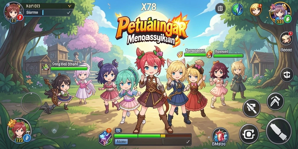 Tampilan gameplay X78 yang menarik dengan karakter anime penuh warna.